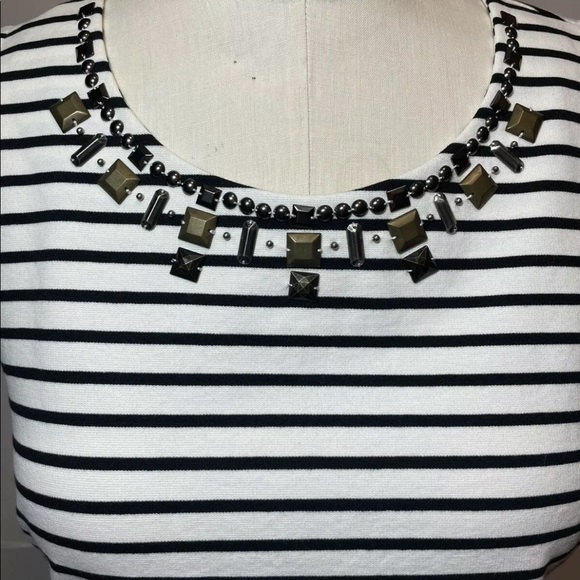 NWT J Crew Factory Women’s Sz S Shell Top W/ Rhinestone At Neck Blue White B8283 - Picture 8 of 11